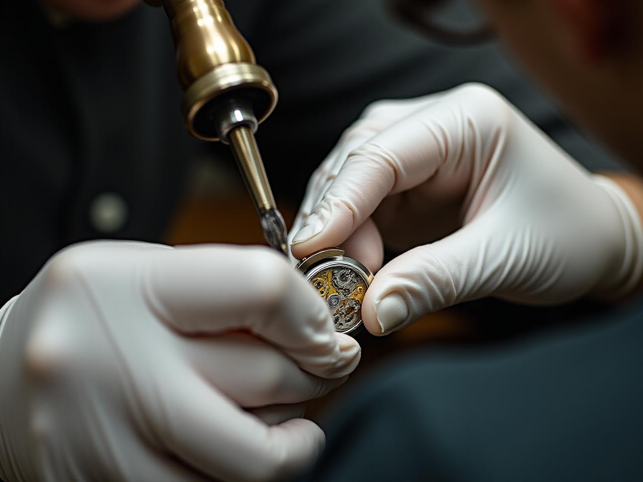 Watchmaker's hands meticulously assembling a watch movement